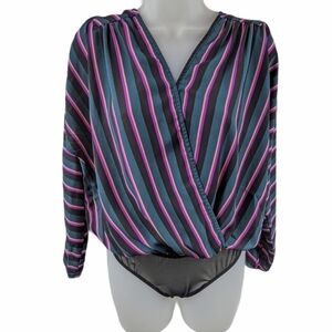 ASTR Faux Wrap Stripe Bodysuit Sz Small
